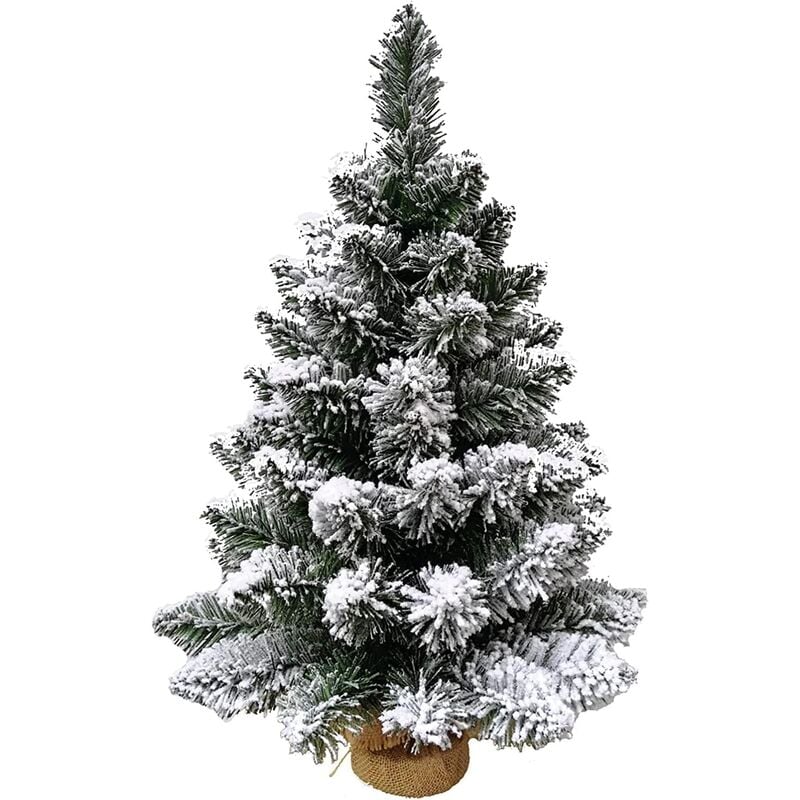 foto del prodotto albero di natale pinetto innevato 60 cm fogliame folto e realistico in pvc, base in juta albero di natale piccolo da appoggio