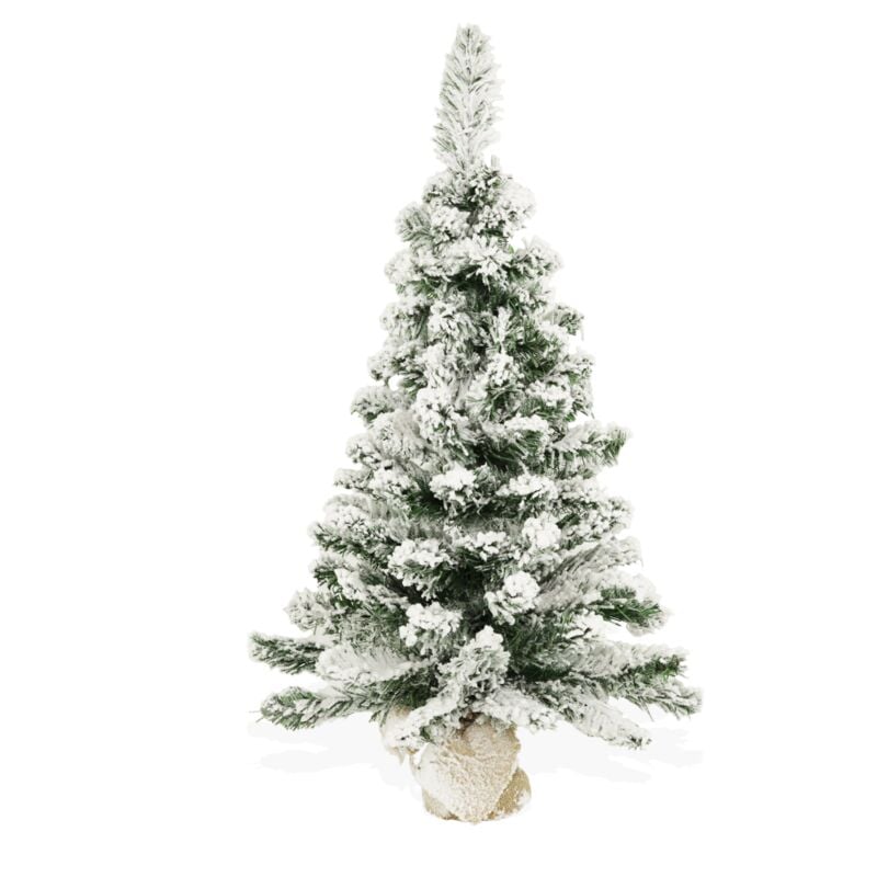 foto del prodotto albero di natale pinetto innevato, base in juta argo innevato 60 cm bop