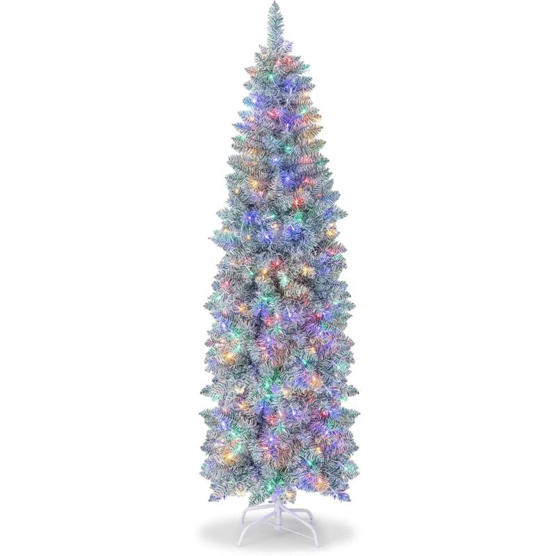 foto del prodotto albero di natale slim 150 180 cm, albero di natale con 190 250 luci led colorate, 343 475 punte e base in metallo pieghevole, albero di natale per