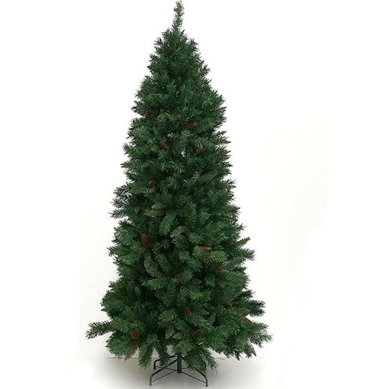 foto del prodotto albero di natale slim con pigne verde pino artificiale alto cm 210 realistico folto salvaspazio ignifugo apertura ad ombrello