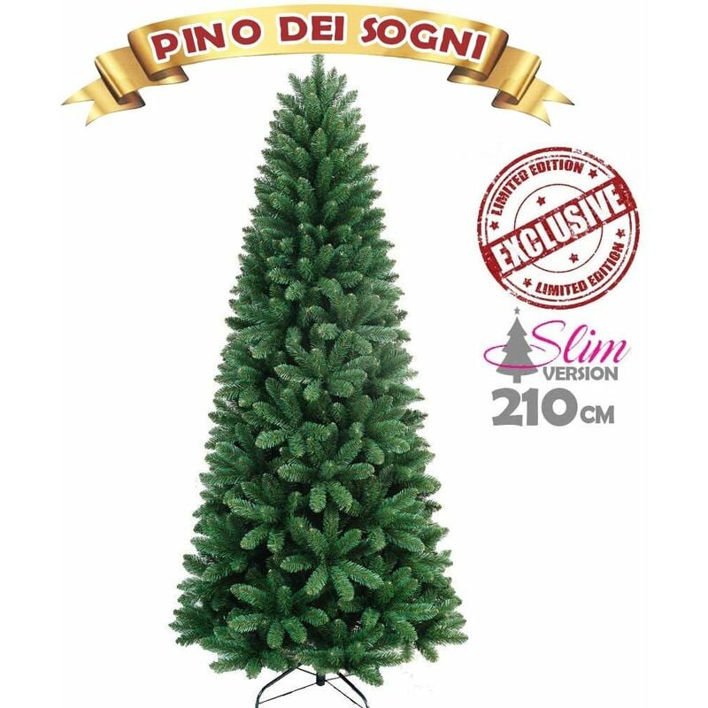 foto del prodotto albero di natale slim pino dei sogni altezza 210 cm base a croce 850 rami