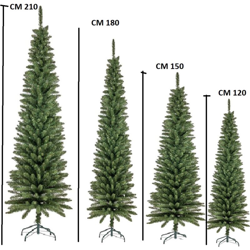 foto del prodotto albero di natale slim verde alto stretto da cm 120 a 210 folto pieno salvaspazio ignifugo apertura ad ombrello diverse misure misura cm 210