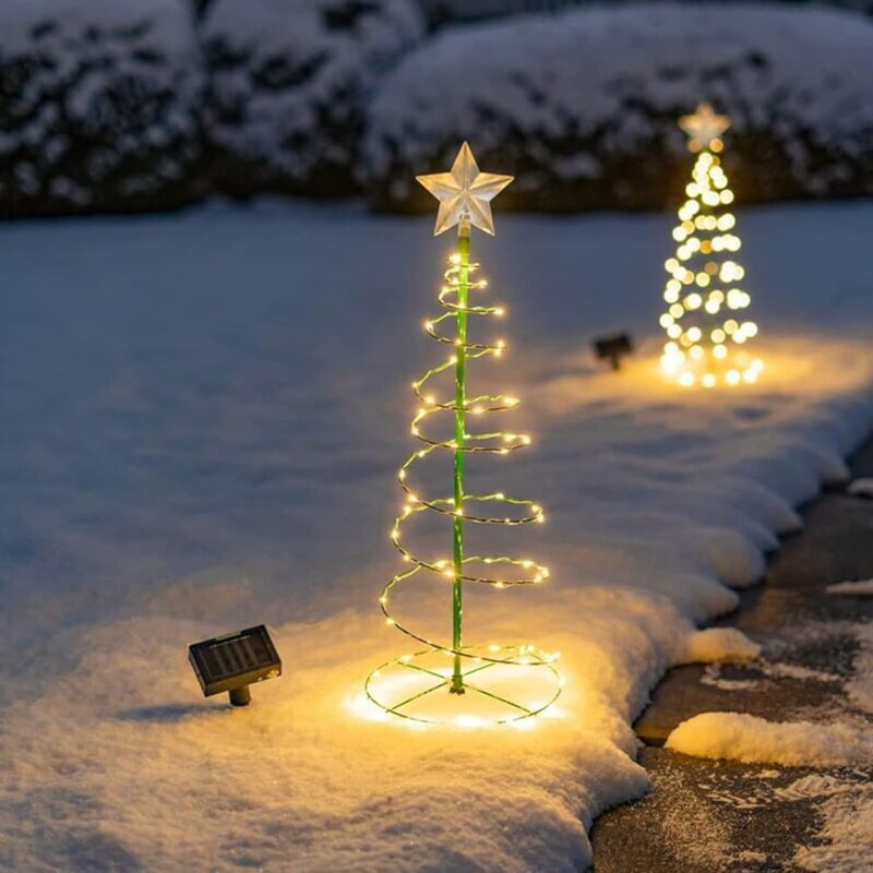 foto del prodotto albero di natale solare artificiale, decorazione per albero di natale solare per esterni, illuminazione solare da giardino per esterni, luci solari