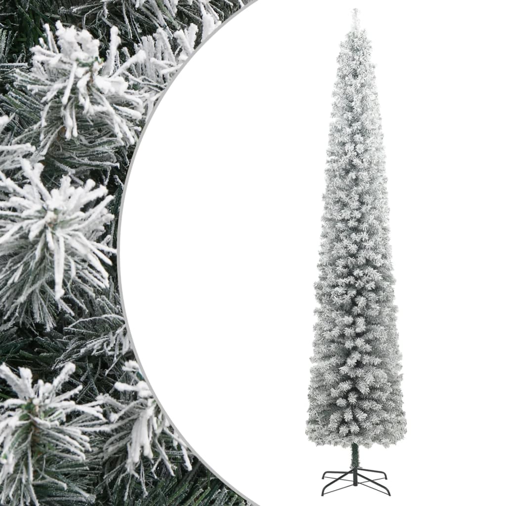 foto del prodotto albero di natale sottile con base e neve floccata 270 cm pvc