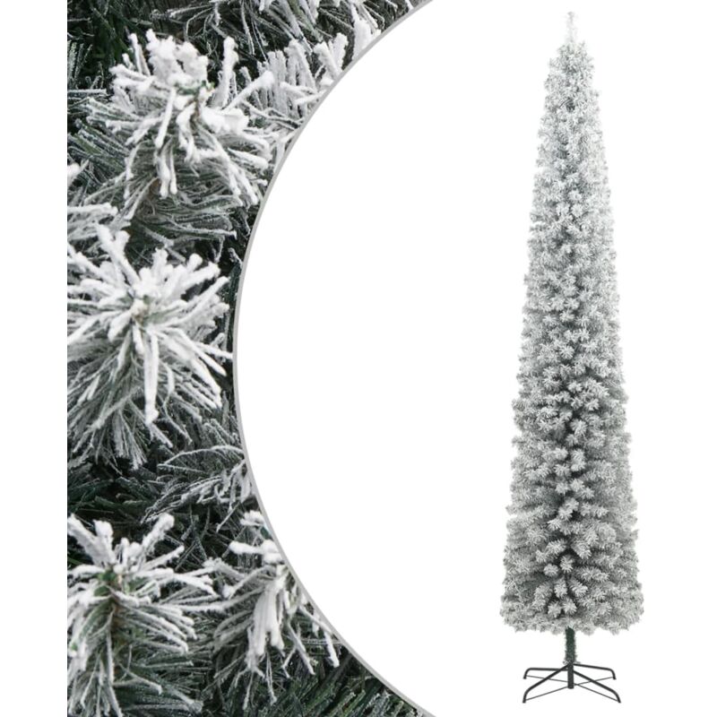 foto del prodotto albero di natale sottile con base e neve floccata 270 cm pvc vidaxl