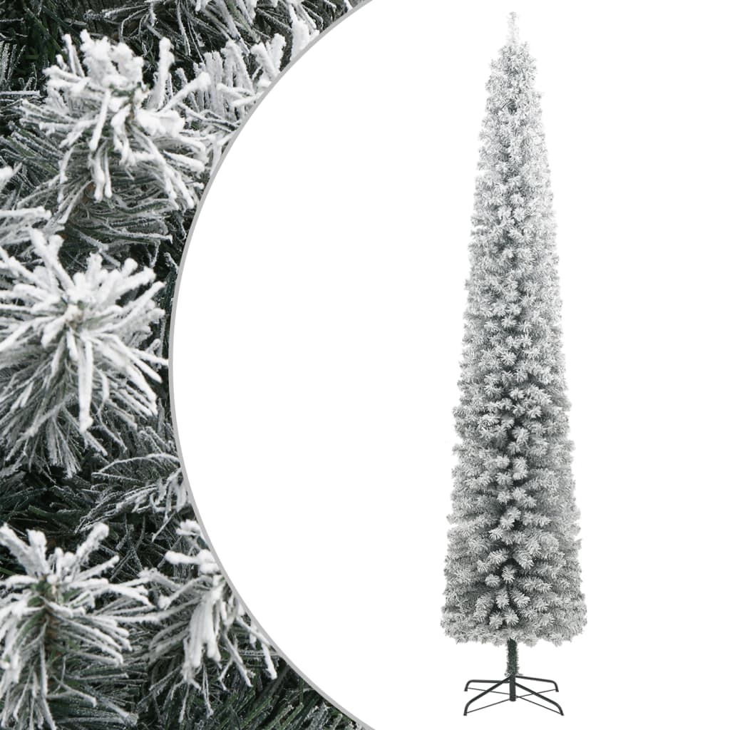 foto del prodotto albero di natale sottile con base e neve floccata 300 cm pvc