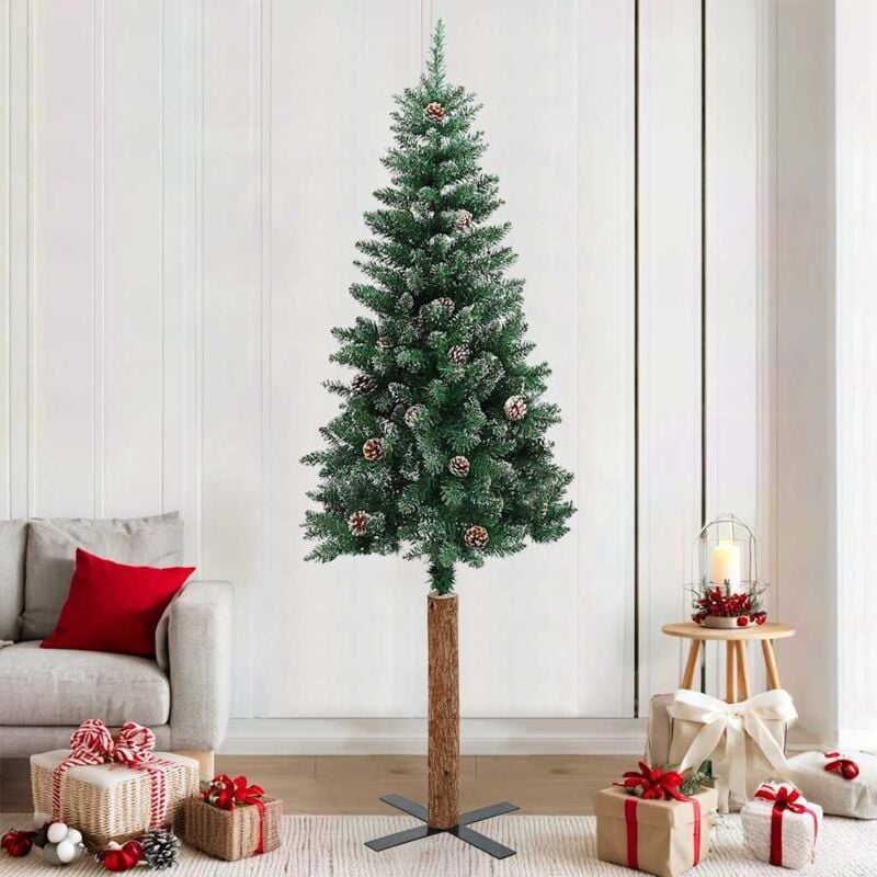 foto del prodotto albero di natale sottile con legno vero e neve verde 210 cm vidaxl
