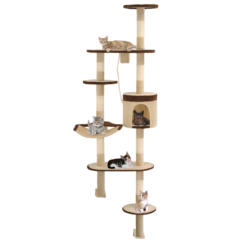 foto del prodotto albero gatti tiragraffi in sisal a muro 194 cm beige e marrone cod mxl 10453