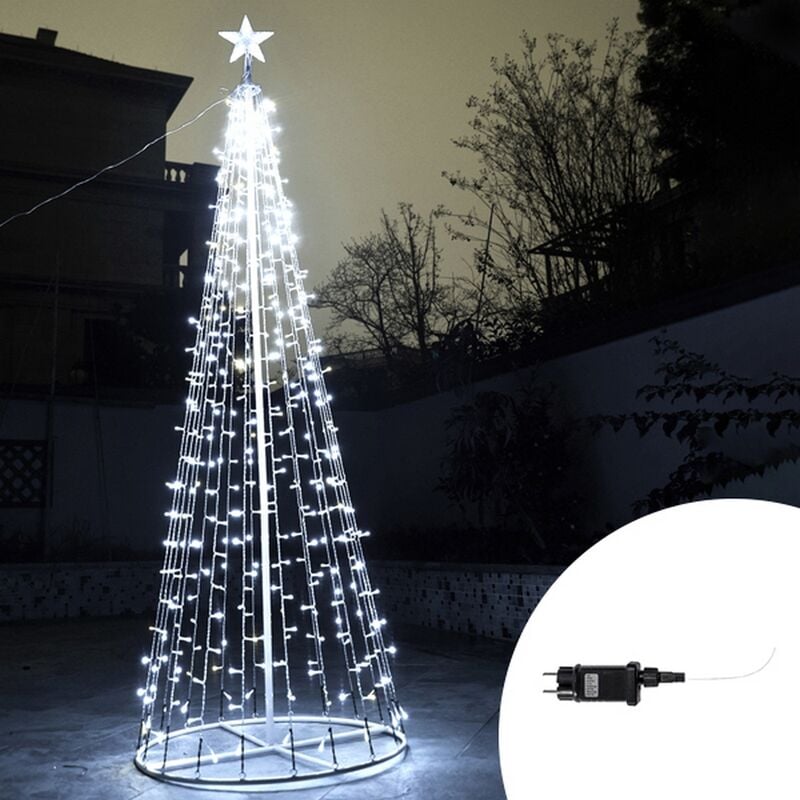 foto del prodotto albero luminoso a cono da 480 led altezza 2 metri bianco freddo fisso e intermittente wisdom