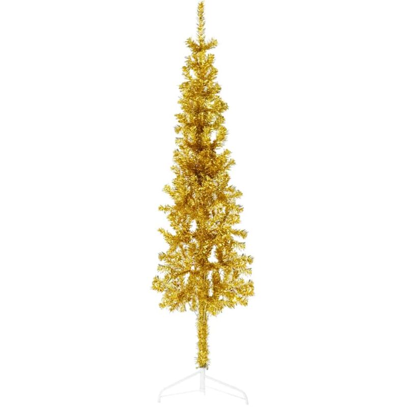 foto del prodotto albero natale artificiale sottile a met con supporto oro 150cm vidaxl