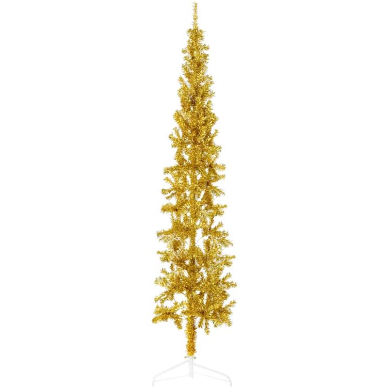 foto del prodotto albero natale artificiale sottile a metà con supporto oro 210cm - vidaxl