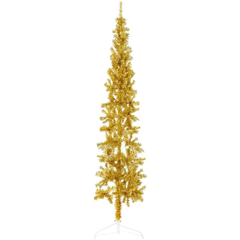 foto del prodotto albero natale artificiale sottile a metà con supporto oro 240cm - vidaxl