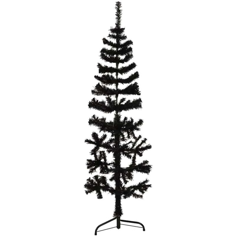 foto del prodotto albero natale artificiale sottile a metà e supporto nero 120 cm - vidaxl