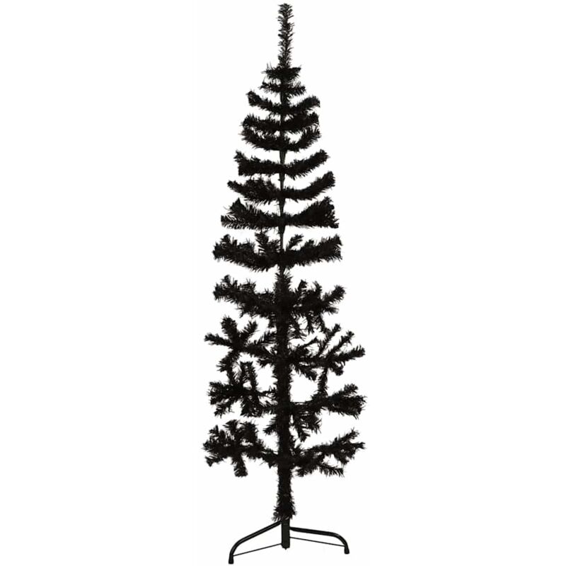 foto del prodotto albero natale artificiale sottile a metà e supporto nero 150 cm - vidaxl