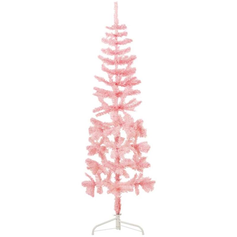 foto del prodotto albero natale artificiale sottile a metà e supporto rosa 180 cm - vidaxl
