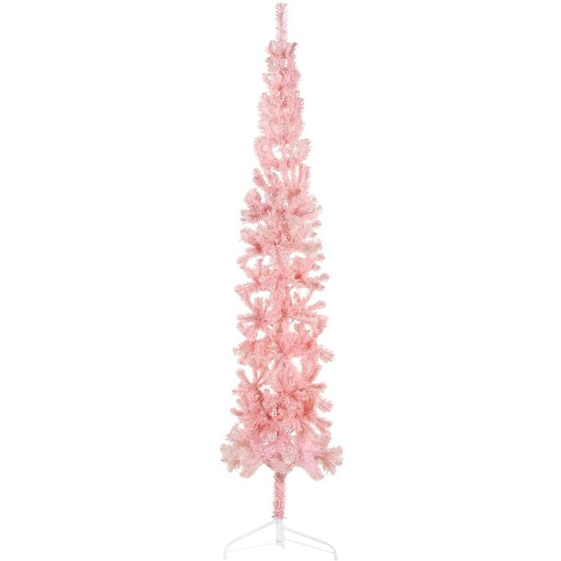 foto del prodotto albero natale artificiale sottile a metà e supporto rosa 210 cm - vidaxl