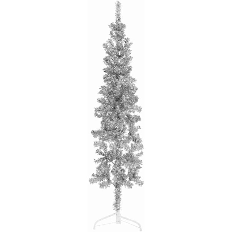 foto del prodotto albero natale artificiale sottile a metà supporto argento 150cm - vidaxl