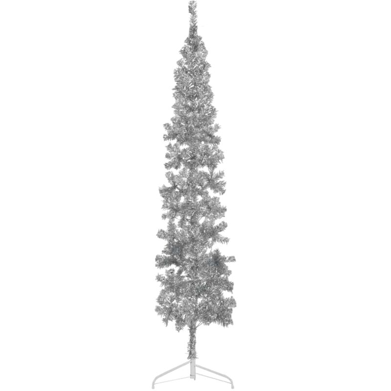 foto del prodotto albero natale artificiale sottile a metà supporto argento 240cm - vidaxl