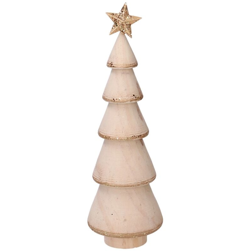 foto del prodotto albero natale da tavolo decorazione appoggio legno bianco oro