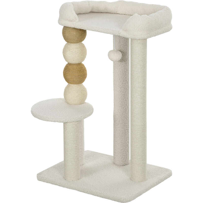 foto del prodotto albero per gatti 6 kg max in legno e peluche beige pawhut