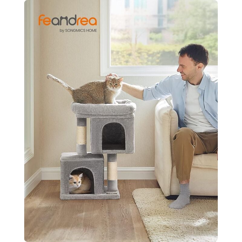 foto del prodotto albero per gatti, 67 cm, tiragraffi torre per gatti, s, condominio per gattini fino a 3 kg, ampio posatoio, 2 grotte per gatti, graffiatoio, grigio