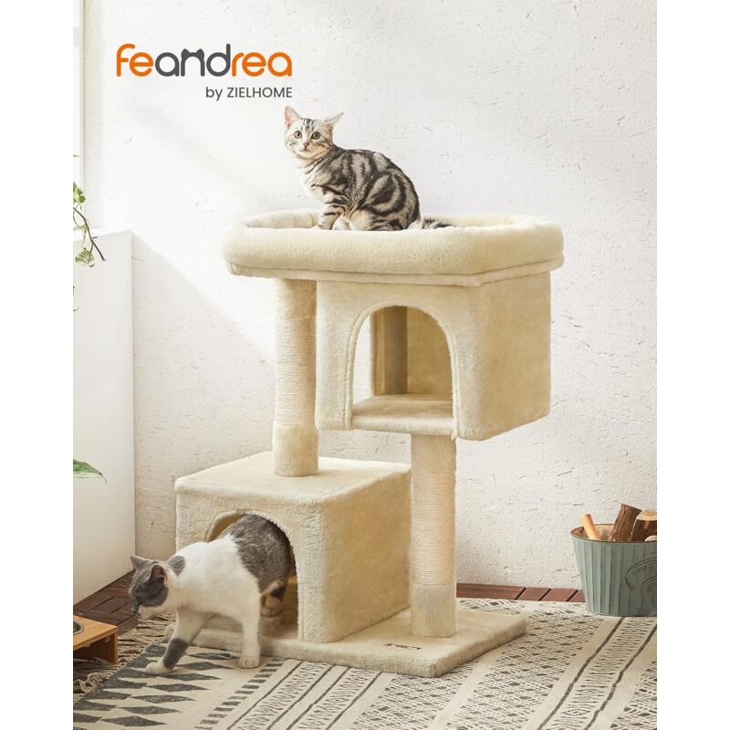foto del prodotto albero per gatti, 84 cm, tiragraffi torre per gatti, l, condominio per gatti di grande taglia fino a 7 kg, ampio posatoio, 2 grotte per gatti,