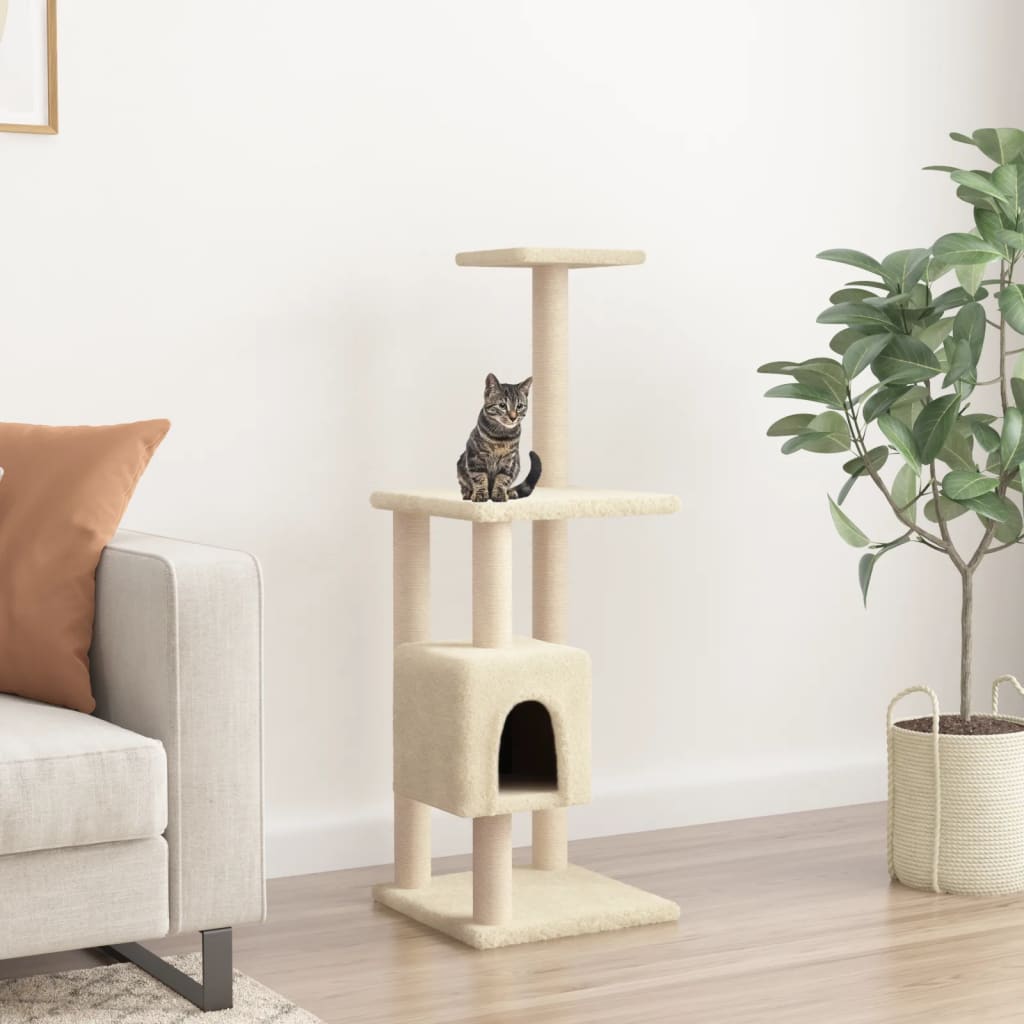 foto del prodotto albero per gatti con pali tiragraffi in sisal crema 104 cm