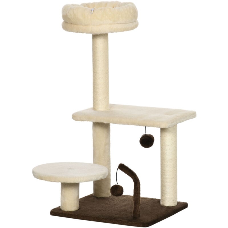 foto del prodotto albero per gatti con palo in sisal lettino pallina da gioco e bastoncino pawhut