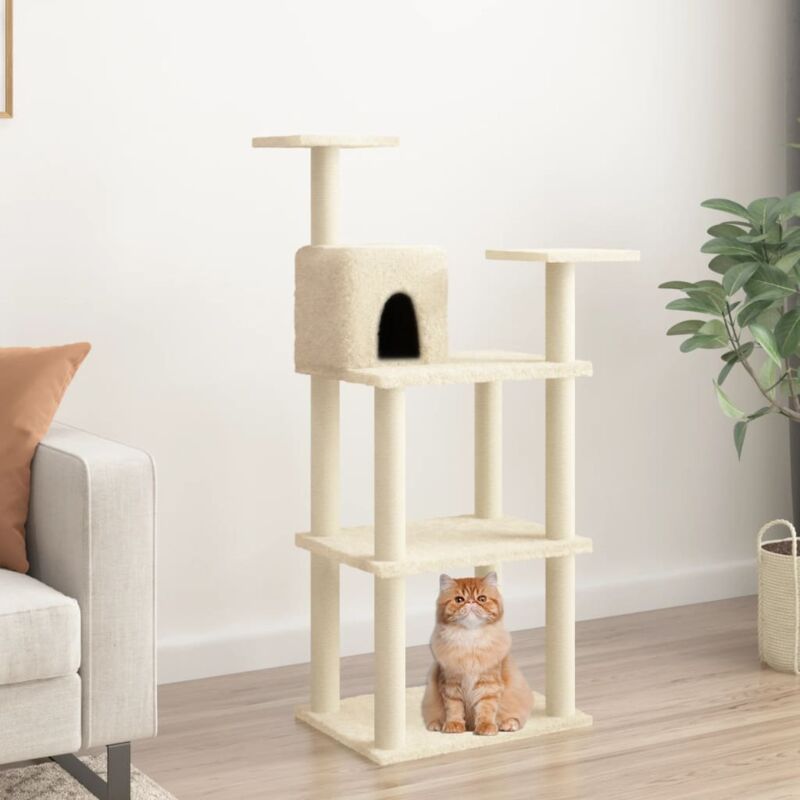 foto del prodotto albero per gatti con tiragraffi in sisal altezza 119 cm vari colori colore crema