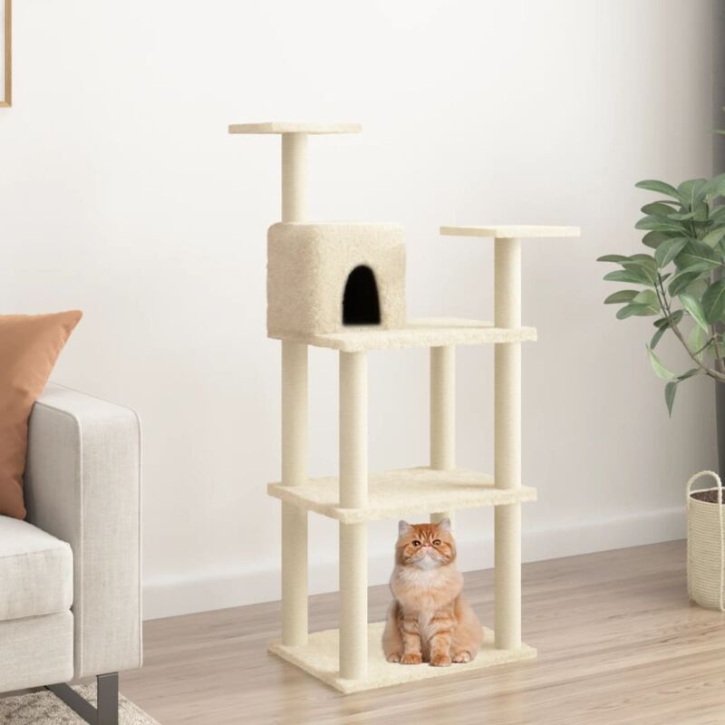 foto del prodotto albero per gatti con tiragraffi in sisal crema 118,5 cm vidaxl