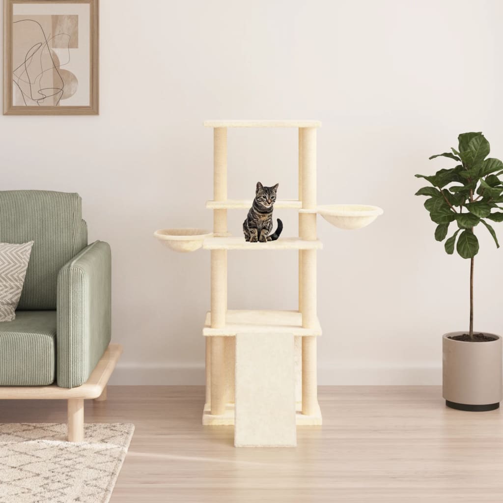 foto del prodotto albero per gatti con tiragraffi in sisal crema 133 cm