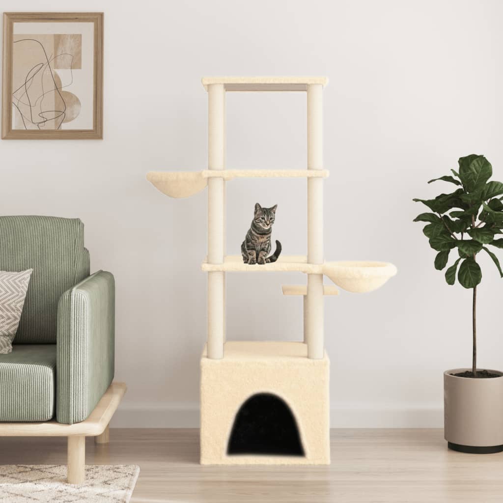 foto del prodotto albero per gatti con tiragraffi in sisal crema 147 cm