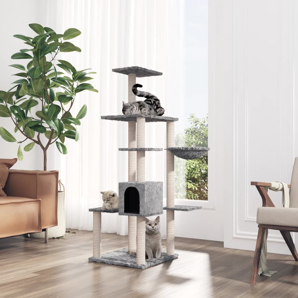 foto del prodotto albero per gatti con tiragraffi in sisal grigio chiaro 142 cm cod mxl 6519