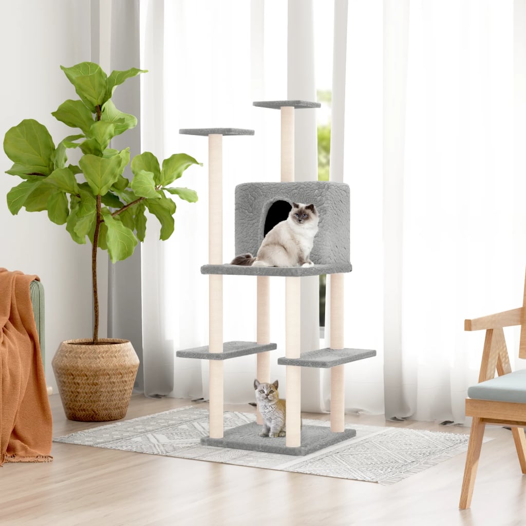 foto del prodotto albero per gatti con tiragraffi in sisal grigio chiaro 144,5 cm