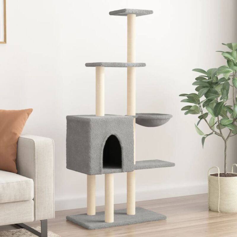 foto del prodotto albero per gatti con tiragraffi in sisal grigio chiaro 145 cm vidaxl