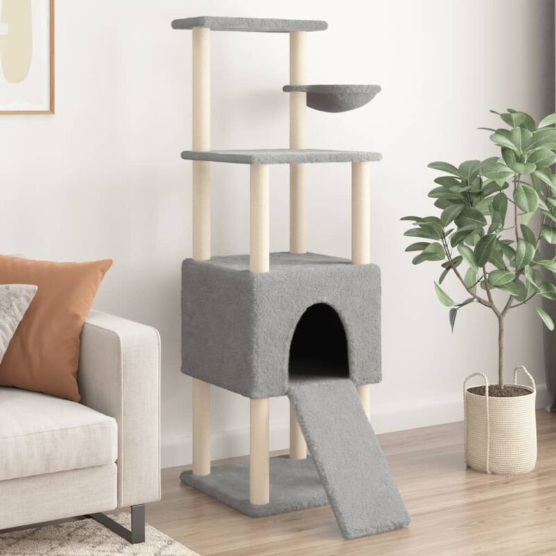 foto del prodotto albero per gatti con tiragraffi in sisal grigio chiaro 153 cm vidaxl