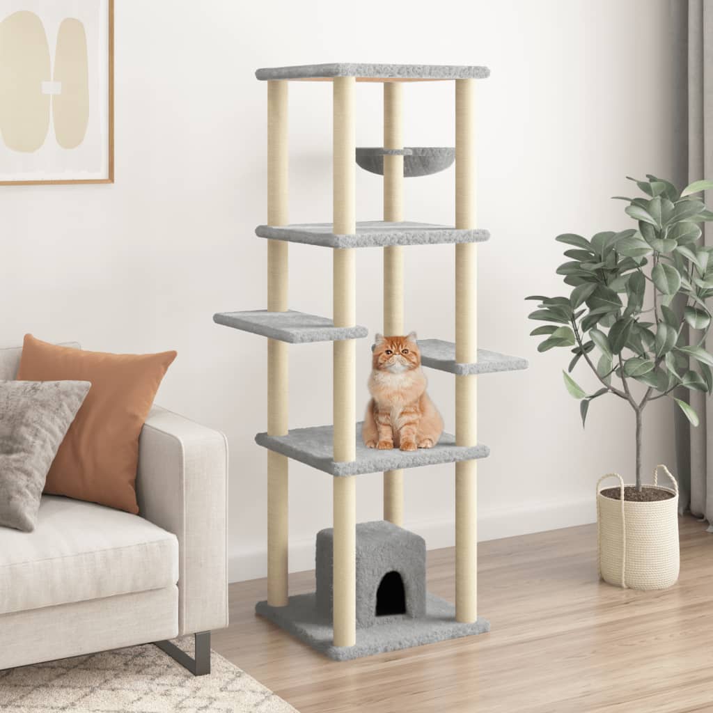 foto del prodotto albero per gatti con tiragraffi in sisal grigio chiaro 154 cm vidaxl