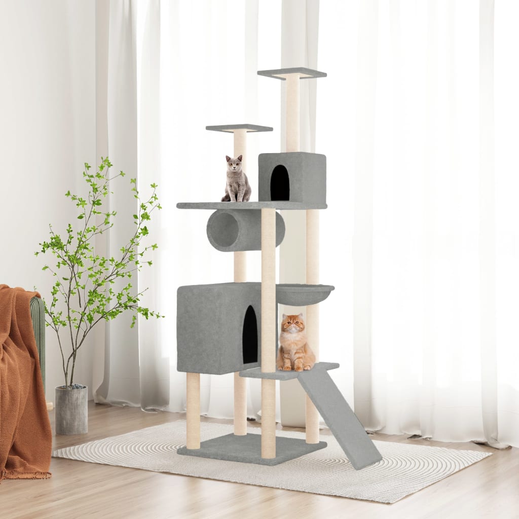 foto del prodotto albero per gatti con tiragraffi in sisal grigio chiaro 168 cm
