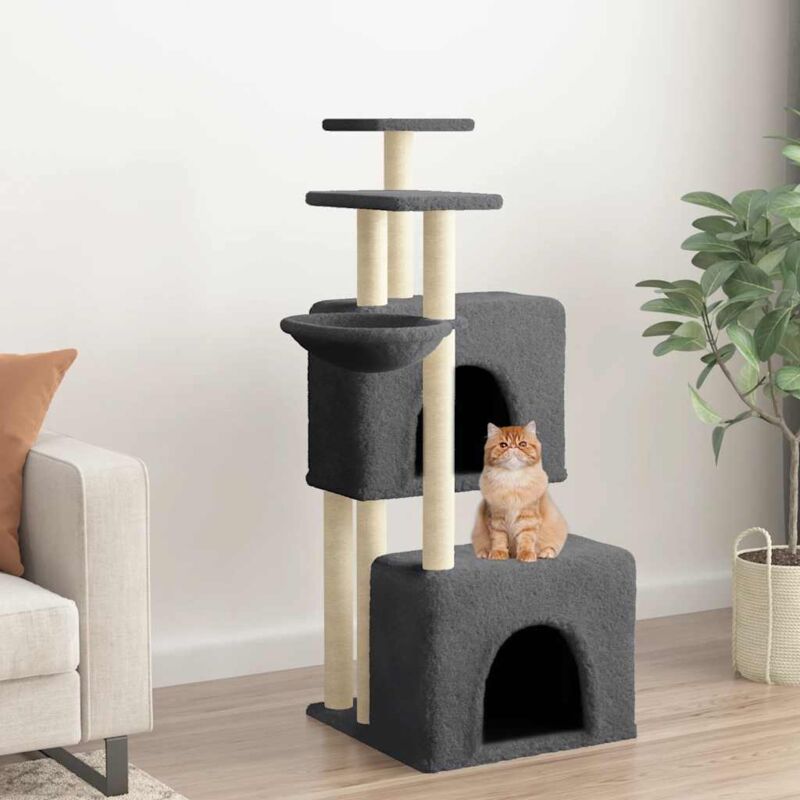 foto del prodotto albero per gatti con tiragraffi in sisal grigio scuro 122 cm vidaxl