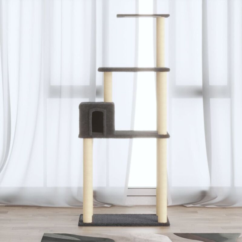 foto del prodotto albero per gatti con tiragraffi in sisal grigio scuro 147 cm vidaxl