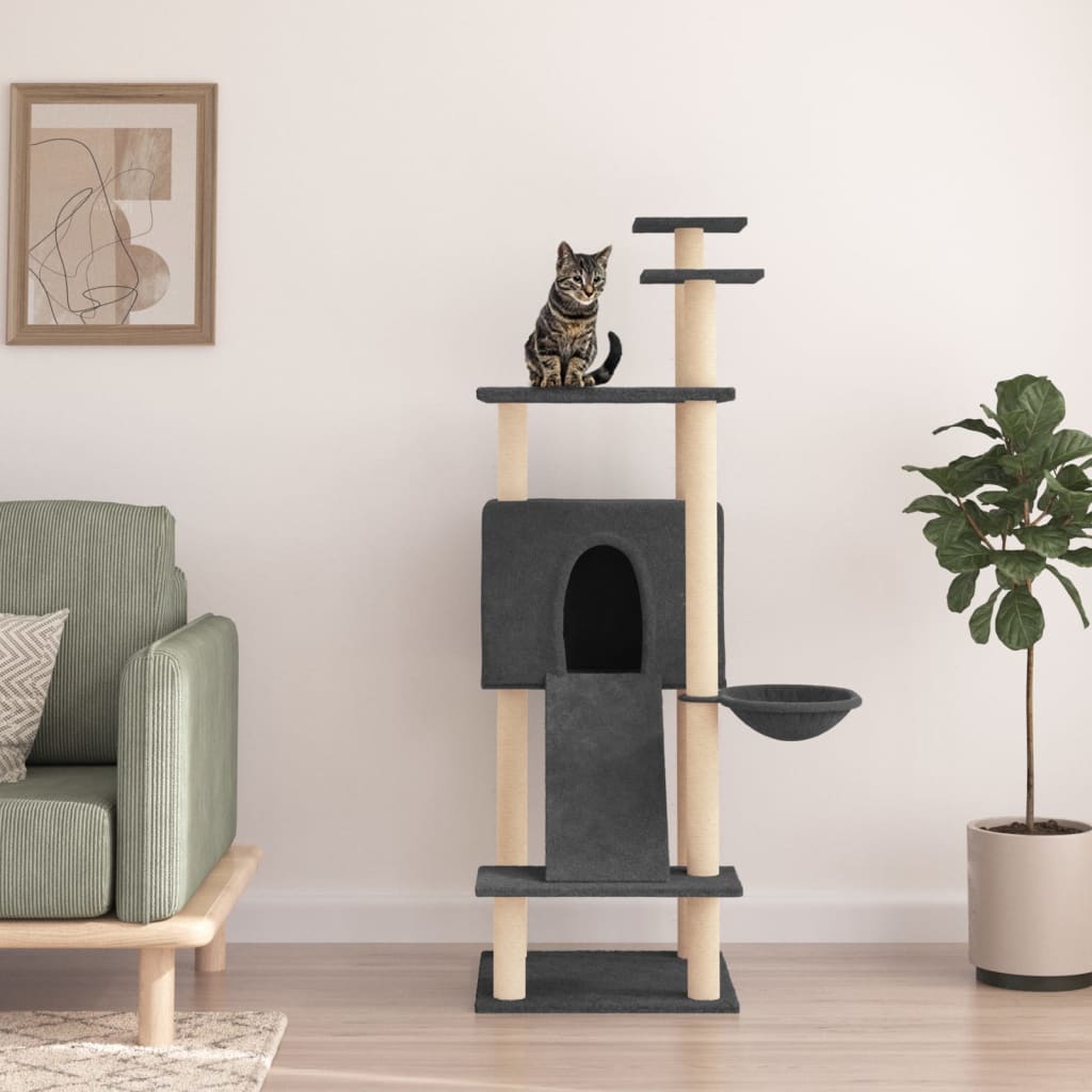 foto del prodotto albero per gatti con tiragraffi in sisal grigio scuro 153 cmcod mxl 95211
