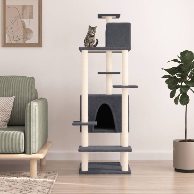 foto del prodotto albero per gatti con tiragraffi in sisal grigio scuro 154 cm vidaxl 517080