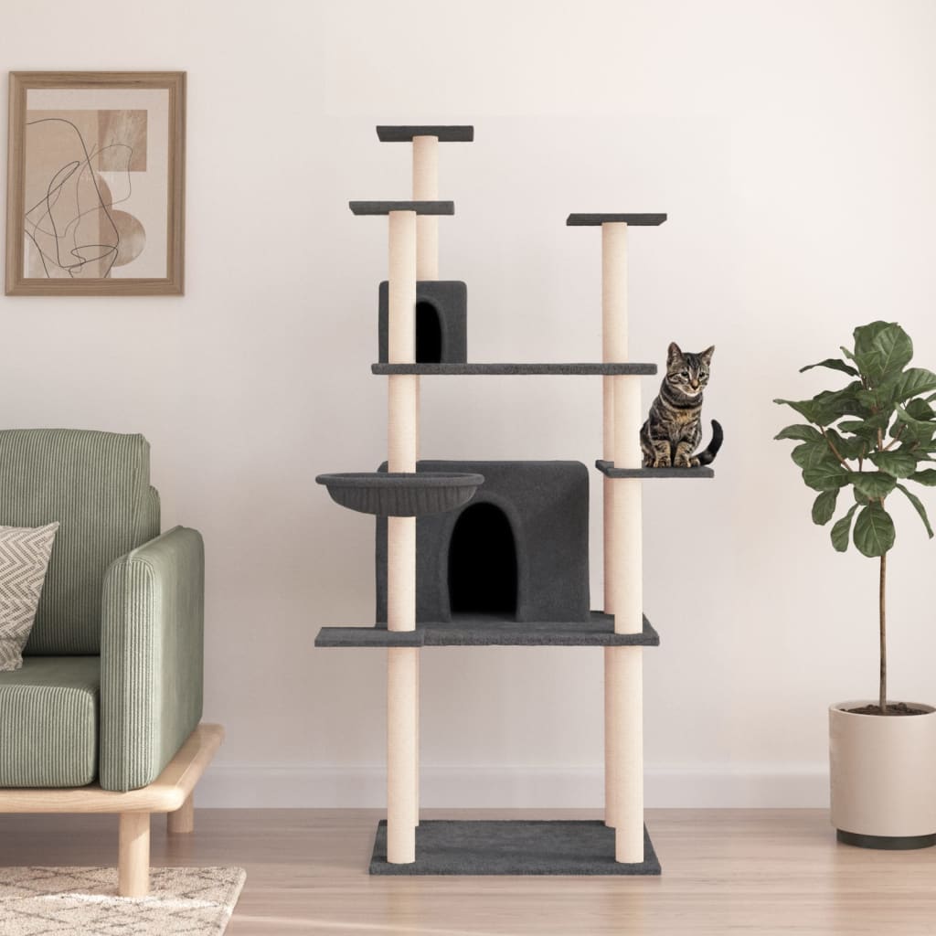 foto del prodotto albero per gatti con tiragraffi in sisal grigio scuro 166 cmcod mxl 103201