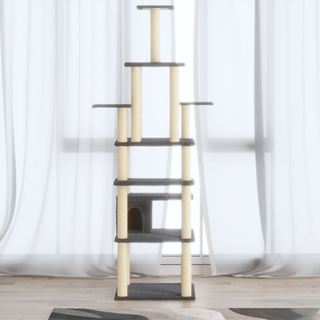 foto del prodotto albero per gatti con tiragraffi in sisal grigio scuro 183 cm