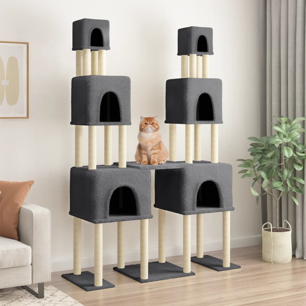 foto del prodotto albero per gatti con tiragraffi in sisal grigio scuro 199 cm vidaxl
