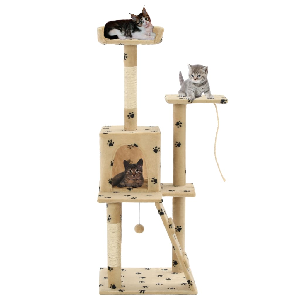 foto del prodotto albero per gatti e tiragraffi sisal 120 cm zampe stampate beige cod mxl 9117