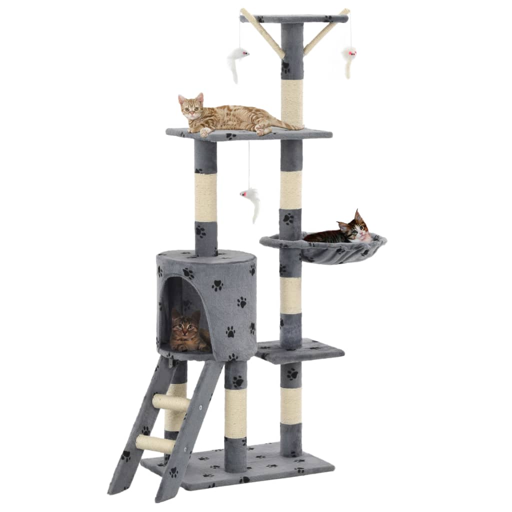 foto del prodotto albero per gatti e tiragraffi sisal 138cm zampe stampate grigio vidaxl