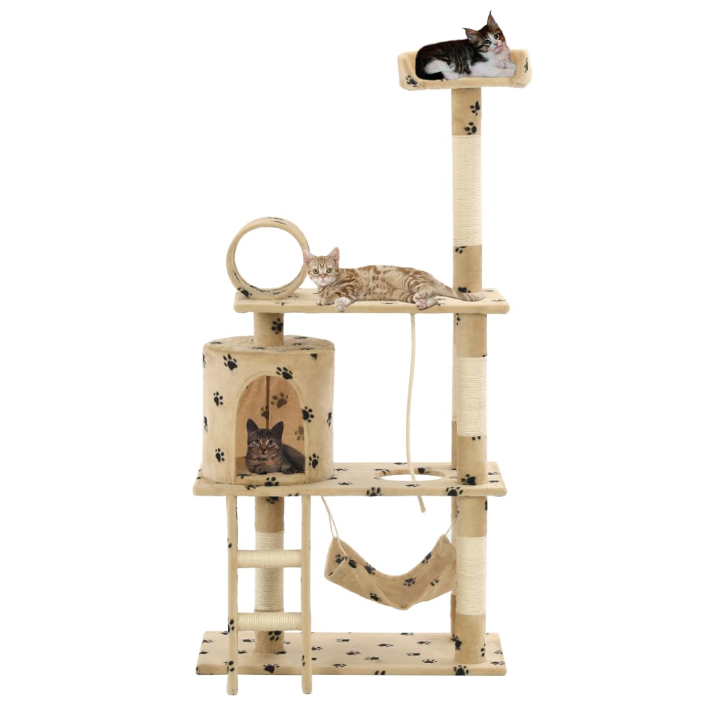 foto del prodotto albero per gatti e tiragraffi sisal 140 cm zampe stampate beige cod mxl 19913
