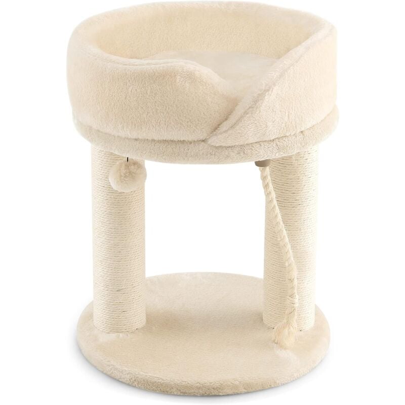 immagine 0 del prodotto albero per gatti in legno foderato di peluche, tiragraffi per gatti con paletti in sisal, nido comfort staccabile, palla da appendere, corda in
