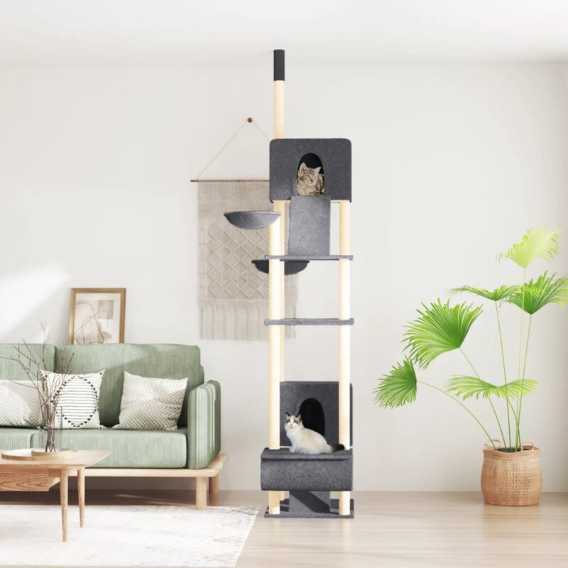 foto del prodotto albero per gatti pavimento soffitto grigio scuro 277 303 cm vidaxl